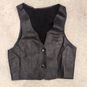 Women's Black Leather Vest